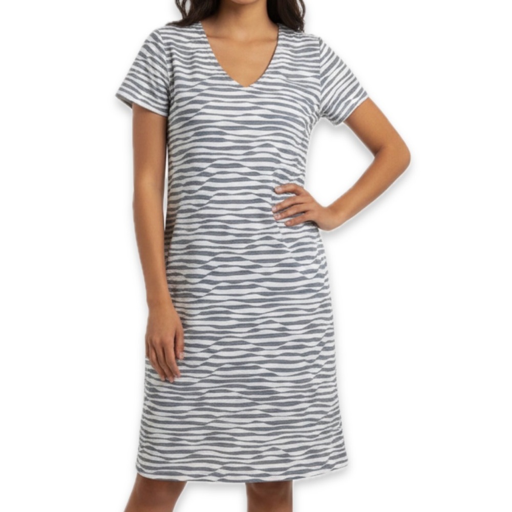 Chicos Midi Dress V-Neck Blue And White Size Small